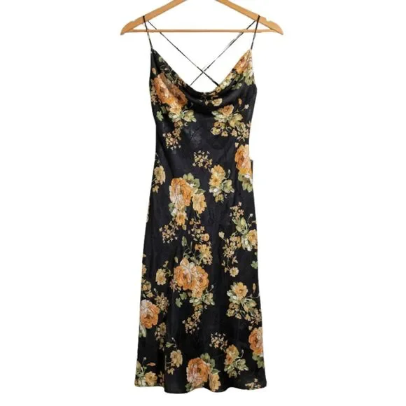 NWT Lulus Dress Black Floral Petal Prowess Lace-Up Slip Fairycore Whimsigoth S - Picture 2 of 10